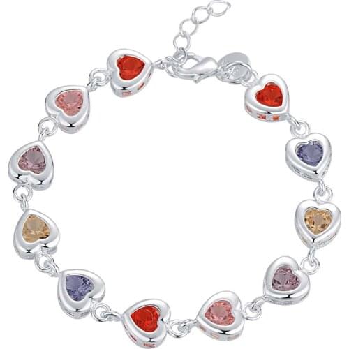 SL-AH114 Wholesale Silver Plated Bracelets For Women Silver Fashion Jewelry Colorful Heart Crystal Bracelet/bfyajxfa
