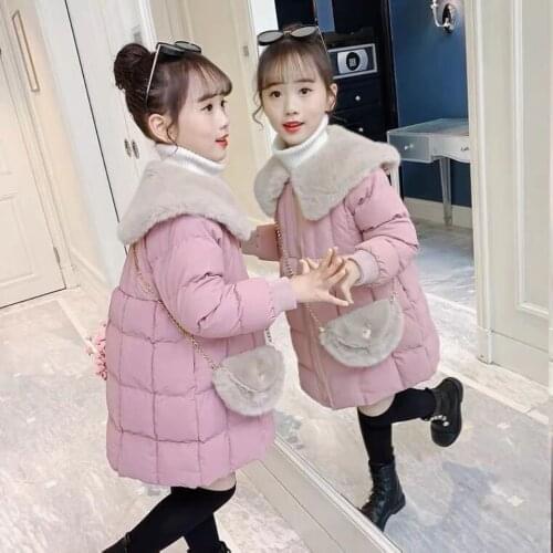 Autumn Winter Warm Plus Thick Coat New Children Outerwear Fur Turn-down Collar Parkas Baby Girls Outerwear Kids Girls Clothes