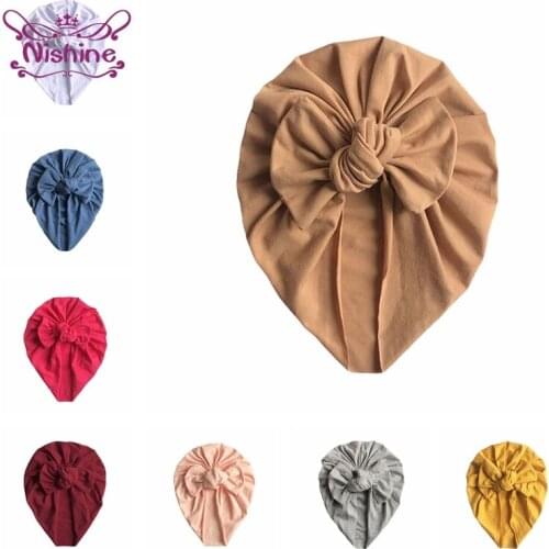 Absorbent Sweat-wicking Breathable Baby Girls Hat Solid Color Handmade Bowknot Newborn Turban Warm Children Cap Kids Accessories