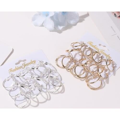 Golden Silver Plated Simple Geometry Glossy Piercing Threaded Different Sizes Alloy Circles Hoop Earring for Women 9pcs/set