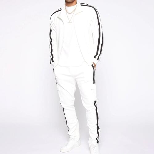 Sports suit mens outdoor running casual jacket cargo pants side parallel bars tracksuit