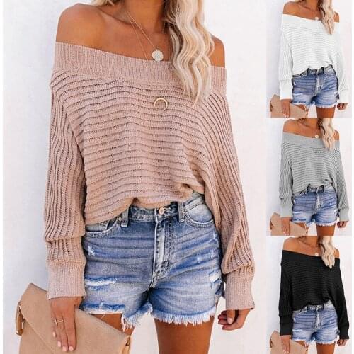 Sweaters For Women Pullover 2021 New Products Sweater Striped Bat Sleeve off-shoulder Sweater Winter Clothes Women MMY120182