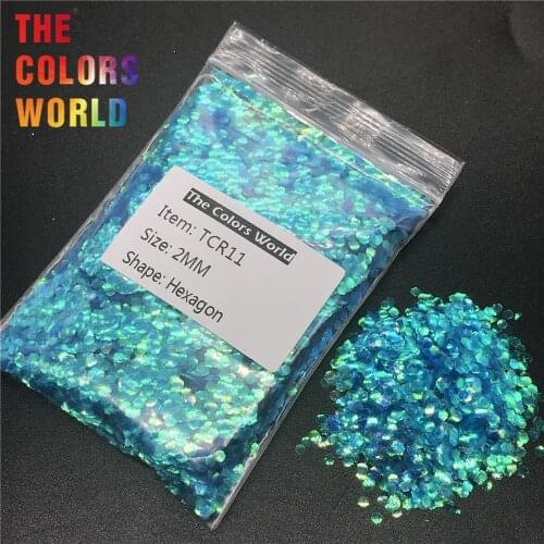 TCR11 Iridescent Rainbow Blue Color Hexagon Shape Nail Glitter Nail Art Decoration Body Glitter Eye Shadow Henna Handwork DIY