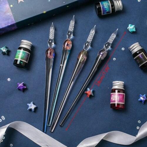 High quality Gifts Vintage Glass Dip Dipping Pen Writing Tool Glass Drip Fountain Pen Signature Filling Ink Fountain Pens
