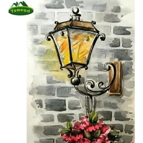 YUMEART Diamond Mosaic Landscape Diamond Paintings Street Lamp Embroidery Cross Stitch Picture of Rhinestones Handmade Crafts