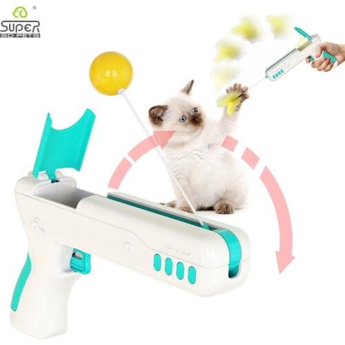Funny Interactive Cat Toy With Feather&Ball Original Cat Stick Gun for Kittens Puppies Small Dogs Pet Products for Dropshipping