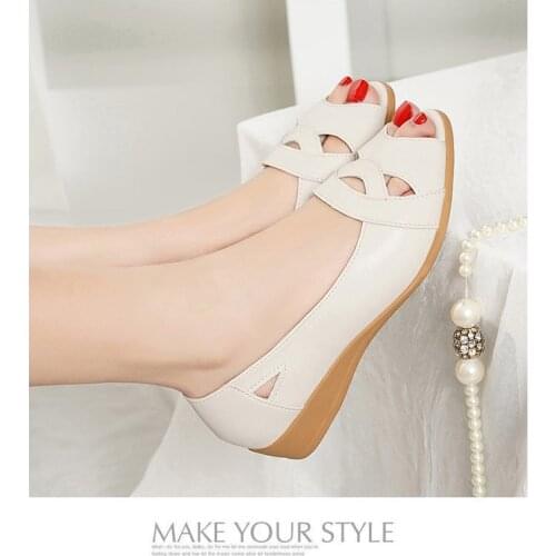 Plus Size Sandals Women 2021 Summer Fashion New Womens Flat Sandals Hollow Soft Sole Casual Slope with Fish Mouth Womens Shoes