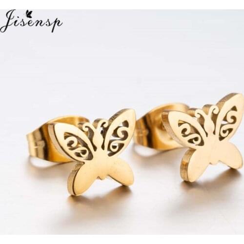 Jisensp Romantic Stainless Steel Butterfly Earrings for Women Jewelry Tiny Animal Cartoon Stud Earrings Girls Gifts pendientes
