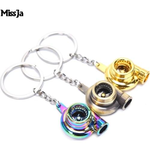 1Pc Real Whistle Sound Turbo Keychain Sleeve Bearing Spinning Auto Part Model Turbine Turbocharger Key Chain Ring Keyfob Keyring