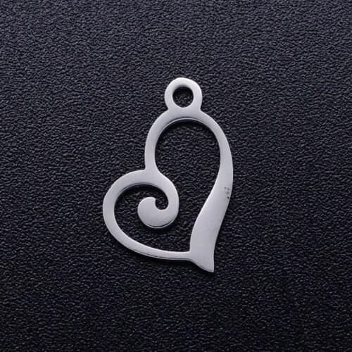 10pcs/lot 14*12mm Cute Heart Stainless Steel DIY Charms DIY Pendants for Necklace Making Never Tarnish Accessories Wholesale