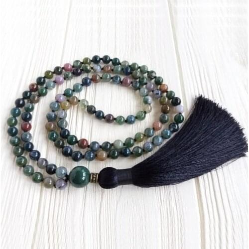 108 Mala Beads Spiritual Necklace Mans Buddhist Prayer Beads Knotted Necklace 6mm Mala Beads Black Tassel Jewelry Gift For Men