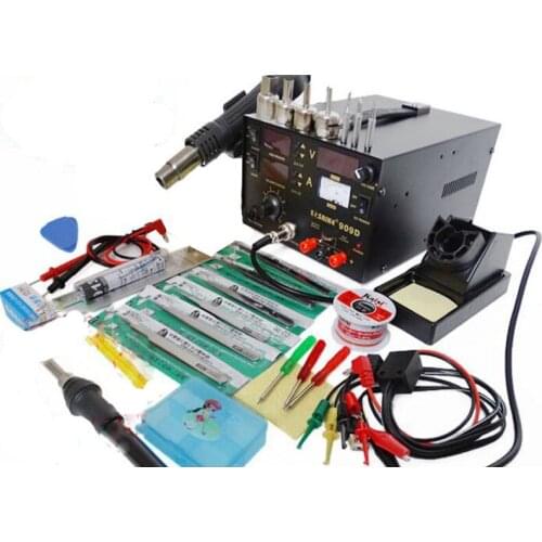 110V Saike 909D 3 in 1 Heat Air Gun Solder Iron Soldering Station+Power Supply