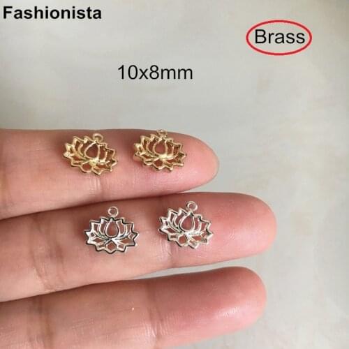20 pcs -Hollow Lotus Charms For Earrings,8x10mm Gold/Silver-color Brass Casted Smooth Metal Dangles Jewelry-accessories