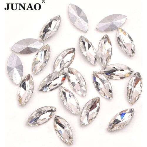 JUNAO 200pcs 5x10mm Clear Pointback Glass Rhinestones Horse Eye Fancy Glass Crystals Stone Jewelry Beads For DIY Clothes Crafts
