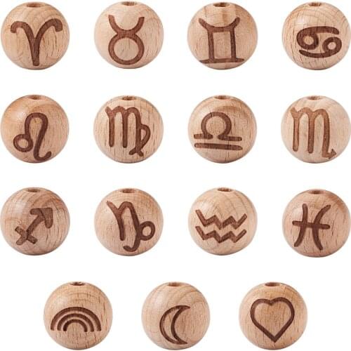 30pcs/set Wood Beads Round with Twelve Constellation Printed BurlyWood Beads for Jewelry Making Crafts key Chain Necklace Bracel
