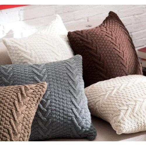 45CM grey/white/begie/brown/yellow/green/pink V pattern knitted cushion cover pillowcase square wool thread throw pillow cover