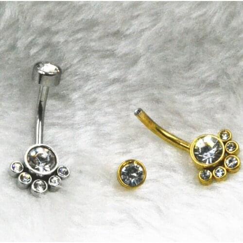 50PCS Surgical Steel New 14G Gems Navel Belly Ring Button Bar Internally Threaded Navel Rings Body Piercing Jewelry Gold/Sliver