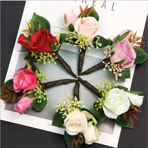 6Colors 6Pcs/Bag DIY Man corsage flower bride groom bridesmaids corsage brooch hand wrist flower wedding photography props