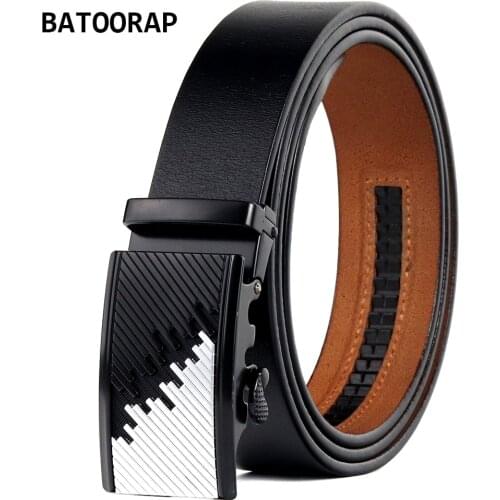 BATOORAP Genuine Leather Designer Belt For Men Durable Matel Buckle Automatic Belts Vintage Style Black Trouser Strap For Jeans