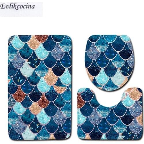 Free Shipping Clolered Fish Scales Banyo Paspas Bathroom Carpet Toilet Bath Mat Set Non Slip Tapis Salle De Bain Alfombra Bano