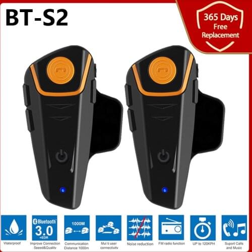 Waterproof BT-S2 Multi BT Interphone 1000M Motorcycle Bluetooth Helmet Intercom Intercomunicador Moto Interfones Headset FM MP3