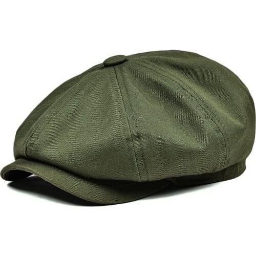 BOTVELA Newsboy Cap Mens Gray Twill Cotton Hat Summer Hat Retro Beret Driver Cap