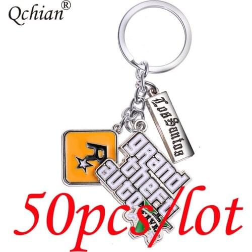 50pcs/bulk PS4 GTA 5 Game keychain Men Grand Theft Auto 5 Key Chain Xbox PC Rockstar Key Ring Holder Jewelry Car Key Decoration