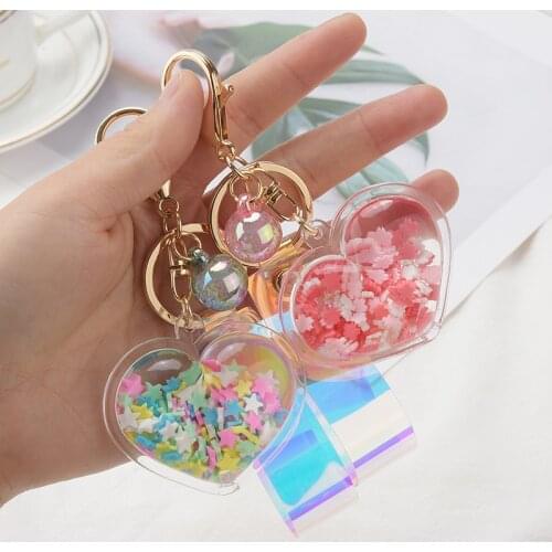 Floating quicksand Stars Heart Keychain Moving Liquid Keychains For Women Charm Bag Pendant Lovely Car Keyring Key Holder Gifts