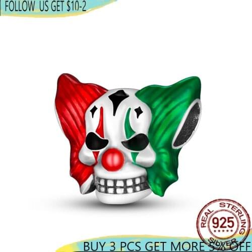 100% Real 925 Sterling Silver Joker Skeleton Charms Beads Fit Original Pandora Fashion Jewellry For Women Party Gift