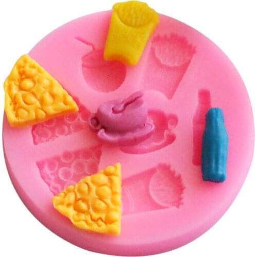 DIY 3D Pizza Fries Milk Coffee Drinks Silicone Mold Chocolate Fondant Cake Decoration Mold Cakes Cooking Tools Gift