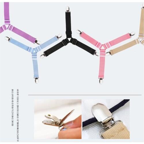 4Pcs/Set Bed Sheet Clip Bed sheet Belt Fastener Mattress Elastic Non-slip Clip Blanket Gripper White and Black