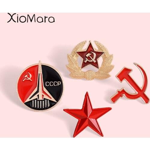 Retro USSR Symbol Enamel Pin Red Star Sickle Hammer Cold War Soviet CCCP Brooch Gift icon Badge lapel pin For Coat Cap