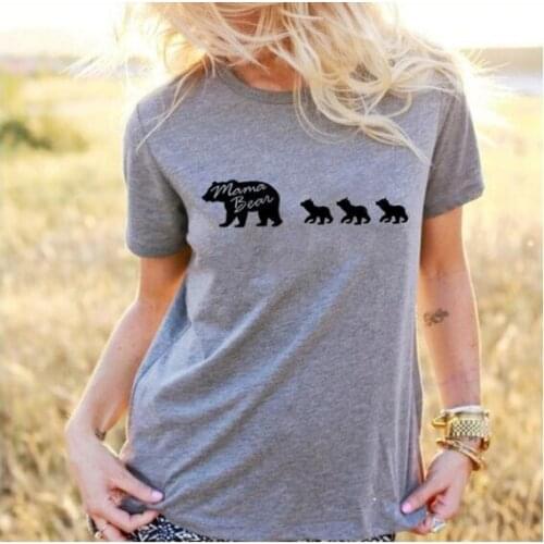 Summer Women Mama Bear Letter Printed T-Shirt Short Sleeve Mama Thanksgiving Shirt Premium Fabric Stylish Slogan Mama Baby Bear