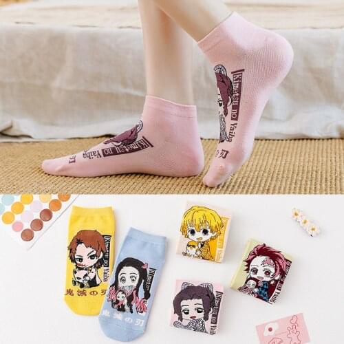 Anime Cosplay Demon Slayer Kamado Tanjirou Kamado Nezuko Agatsuma Zenitsu Costume Cotton Ankle Socks Unisex Short Sock