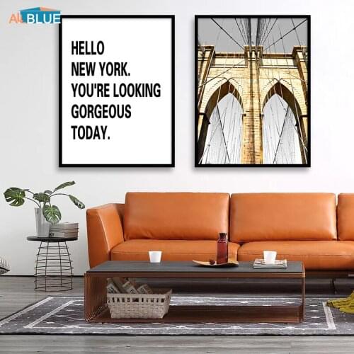 Nordic Decoration Home New York Brooklyn Bridge Poster Print Motivational Quote Wall Art Picture For Living Room Black And White