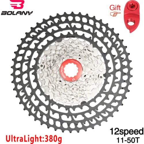 Bolany MTB 12 Speed Cassette 11-50T SLR Wide Ratio 380G UltraLight K7 12V CNC Aluminum Alloy Freewheel Bike Bicycle Parts