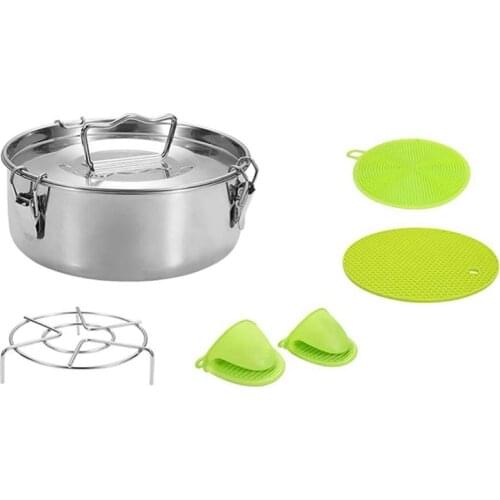 Food Stainless Steel Steamer Pot with Steamer Trivet Rack with Lid and Handle, Multi-Function Steaming Compartment Set