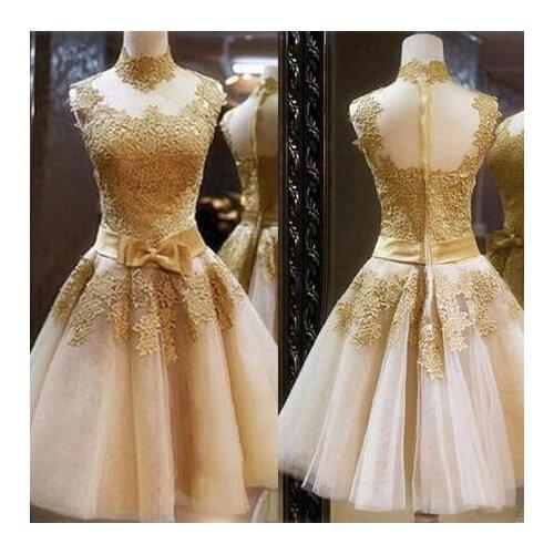 Gold Lace Short Mother Off Bride Dresses Vintage Tu Tu Skirt A Line Tulle High Quality Party Dresses Cheap Mother dress