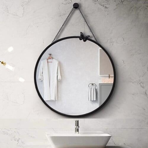 Round Mirror with Hanging Chain, Metal Framed Decorative Wall Mounted Mirror with Removable Butterfly, Wall Mount Hook Offered