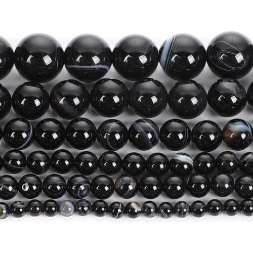 Natural Stone Black Stripe Agates Charm Round Loose Beads For Jewelry Making Needlework Bracelet Diy Strand 4/6/8/10/12 MM
