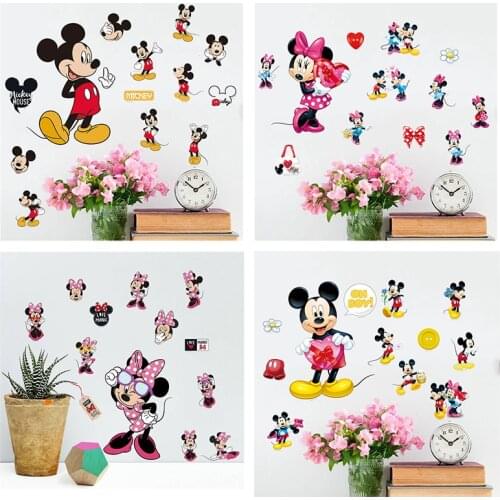 Cartoon Disney Mickey Minnie Wall Stickers For Kindergarten Kids Room Home Decoration Anime Wall Mural Art PVC DIY Decals