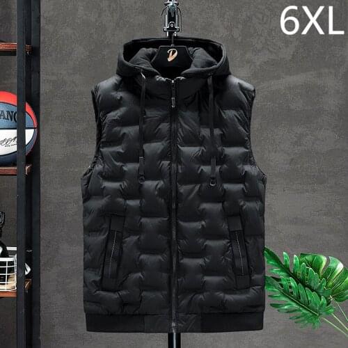 Mens Jacket Sleeveless Vest Hooded Fashion Casual Coats Male Cotton-Padded Mens Vest Men Zipper Waistcoats Plus size 6XL
