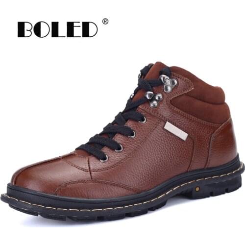 Full Grain leather Men Boots Plus Size New style Handmade Warm Men Winter Shoes Lace-Up Outdoor Winter Boots Dropshipping