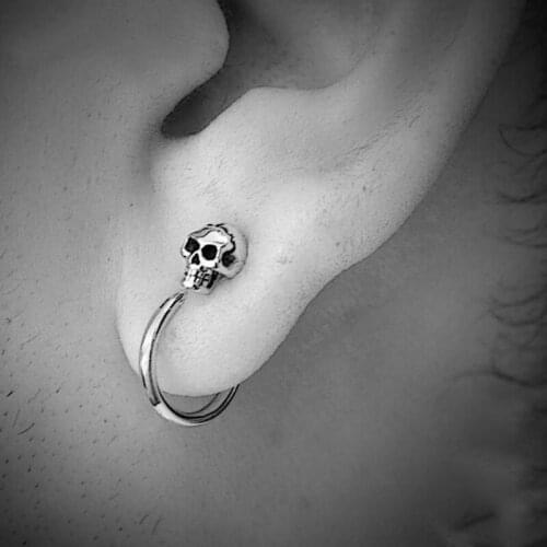 2pc Tiny Punk Skull Helix Ear Stud Earrings Set for Women Men 316L Hoop Pendientes Earrings Tagus Plug Fashion Jewelry