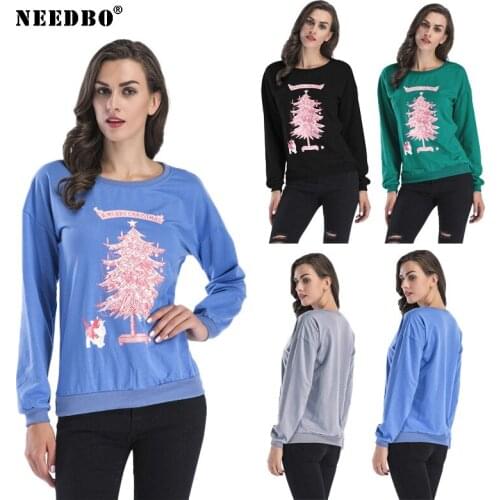 NEEDBO Full Sleeve Tshirts for Women Sexy Print Christmas Tshirt Women Long Sleeve Oversize T Shirt Women t-shirt