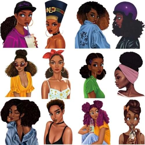 Iron-On Transfers For Clothing Beautiful Black Girl A-Level Washable T-Shirts Thermo Adhesive Patches Sexy Lady Clothes Stickers