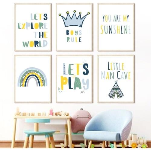 Rainbow Crown Watercolor Cartoon Quote Nordic Posters And Prints Nursery Wall Art Canvas Painting Wall Pictures Child Room Decor
