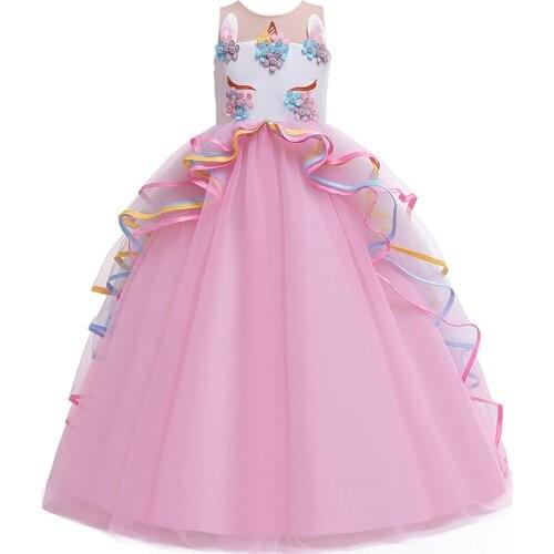 Girls Unicorn Birthday Dress Up Kids Evening prom Dresses Princess Costume HalloweenPageant Party Frocks Carnival Clothes
