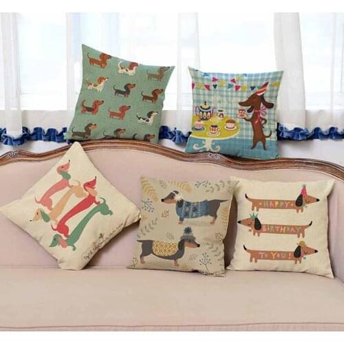Animal Cute Funny Dachshund Dog Cushion Woven Cotton Linen Throw Pillows Pillowcase Children Bedroom sofa Decorative gifts
