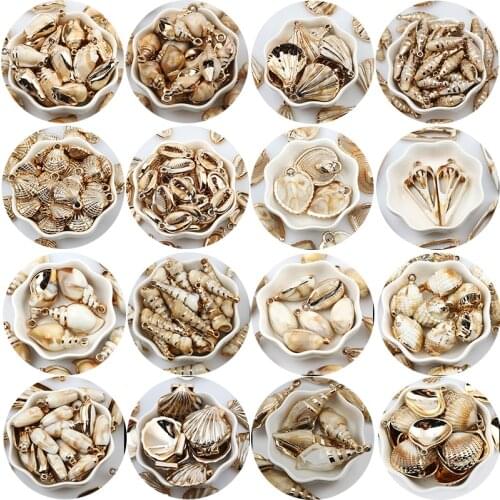 Various Shape Gold-Plated Acrylic Shells Pendants Conch Shell Charms For Beach Jewelry Making Handmade Diy Necklace Accessories
